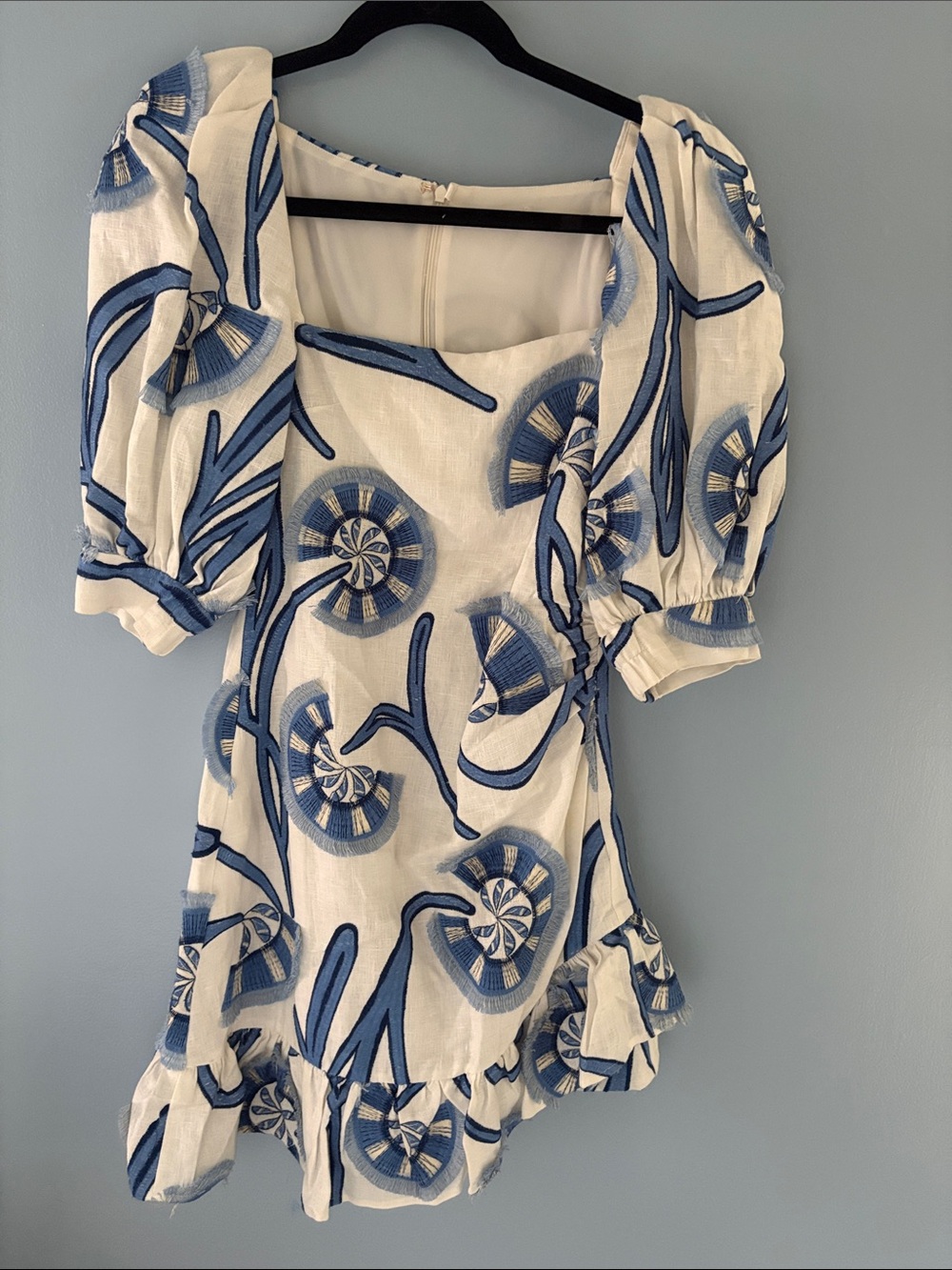Alexis White and Blue Linen Mini Dress